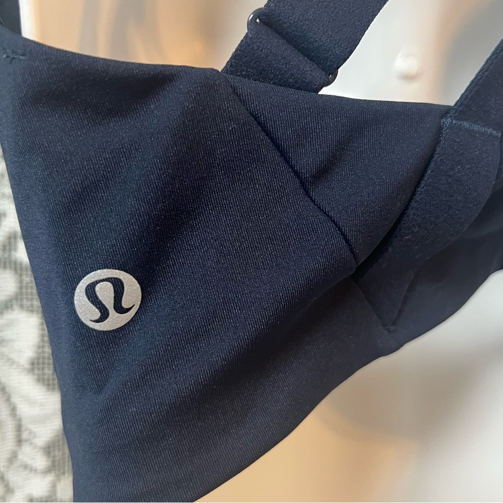 LULULEMON Dark Navy Zip Front Sports Bra Strappy Back Medium Support No Size Tag - Picture 6 of 16